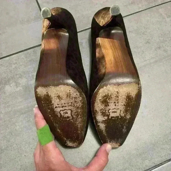 Stuart Weitzman Vintage Suede Brown Leopard Heels Size 8.5 Tassels Y2K 90s - Picture 3 of 8